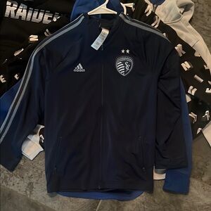 Adidas Blue Bomber Jacket with Ribbed Cuffs